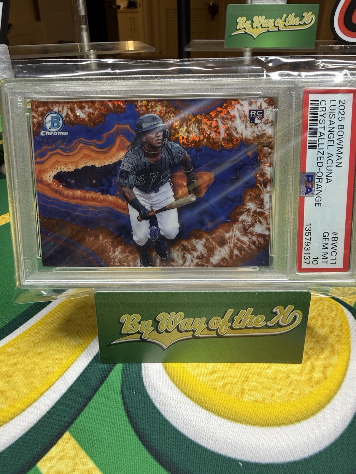 2025 Bowman Luisangel Acuna Crystalized RC Orange Refractor /25 Mets PSA 10