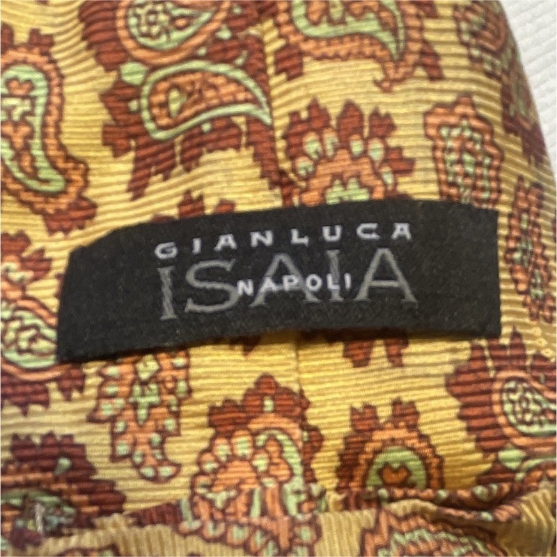 Gianluca IsnapoliA Men's Silk Gold/Burgundy/Green Paisley Designer Tie