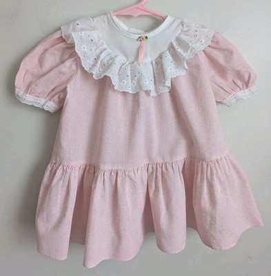 Vintage 3T Girls Pink Dress Toddler Lace Trim Ruffle Collar USA Made Cinderella 