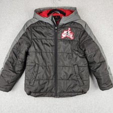 Jordan Boys Puffer Jacket Black Grey Red Nike Air Jumpman Hooded Size S 8-10Y