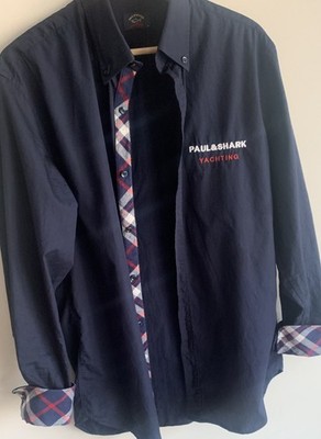 Paul & Shark Yachting Shirt Mens L 41 Navy Button Down 100% Cotton Italy Luxury