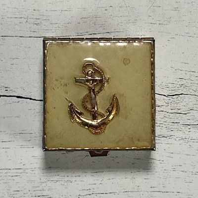 Vtg Nautical Pill Box Anchor Trinket Case 1930s-1940s Sailor Pocket Hinged Case