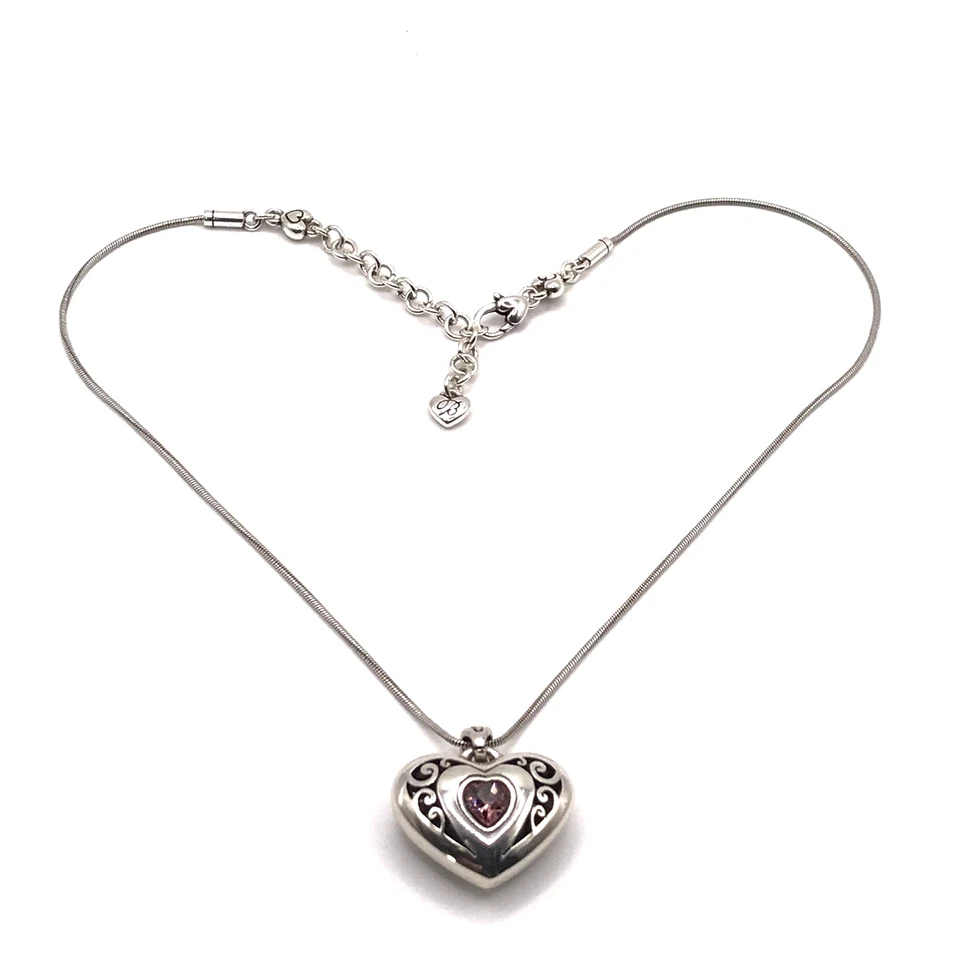 Collar Colgante Brighton Corazón Placa Plata Reversible Cristal Rosa Transparente Foto 2 de 4