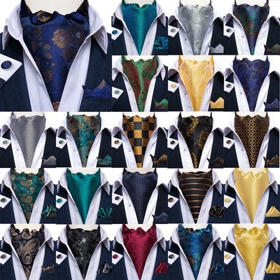 Vintage Mens Cravat Ascot Wedding Formal Tie Scarf Necktie Set Paisley Floral