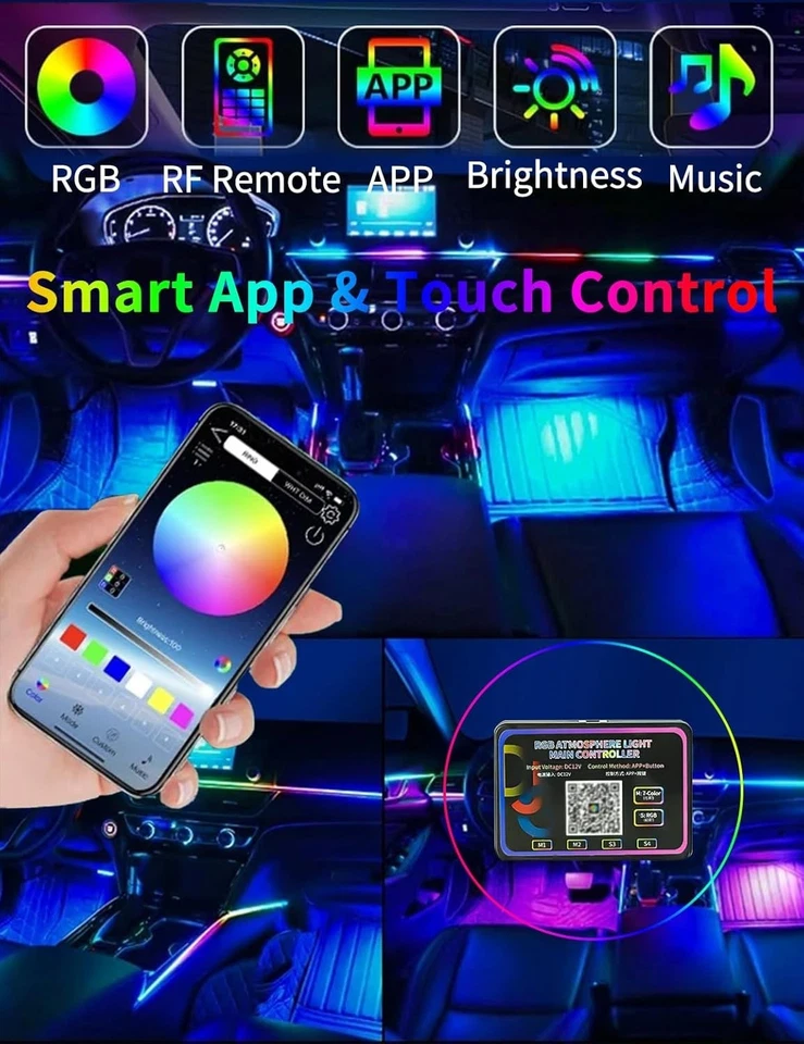 Car Interior LED Ambient Lights with App Control & Music Sync - Image 2 of 4