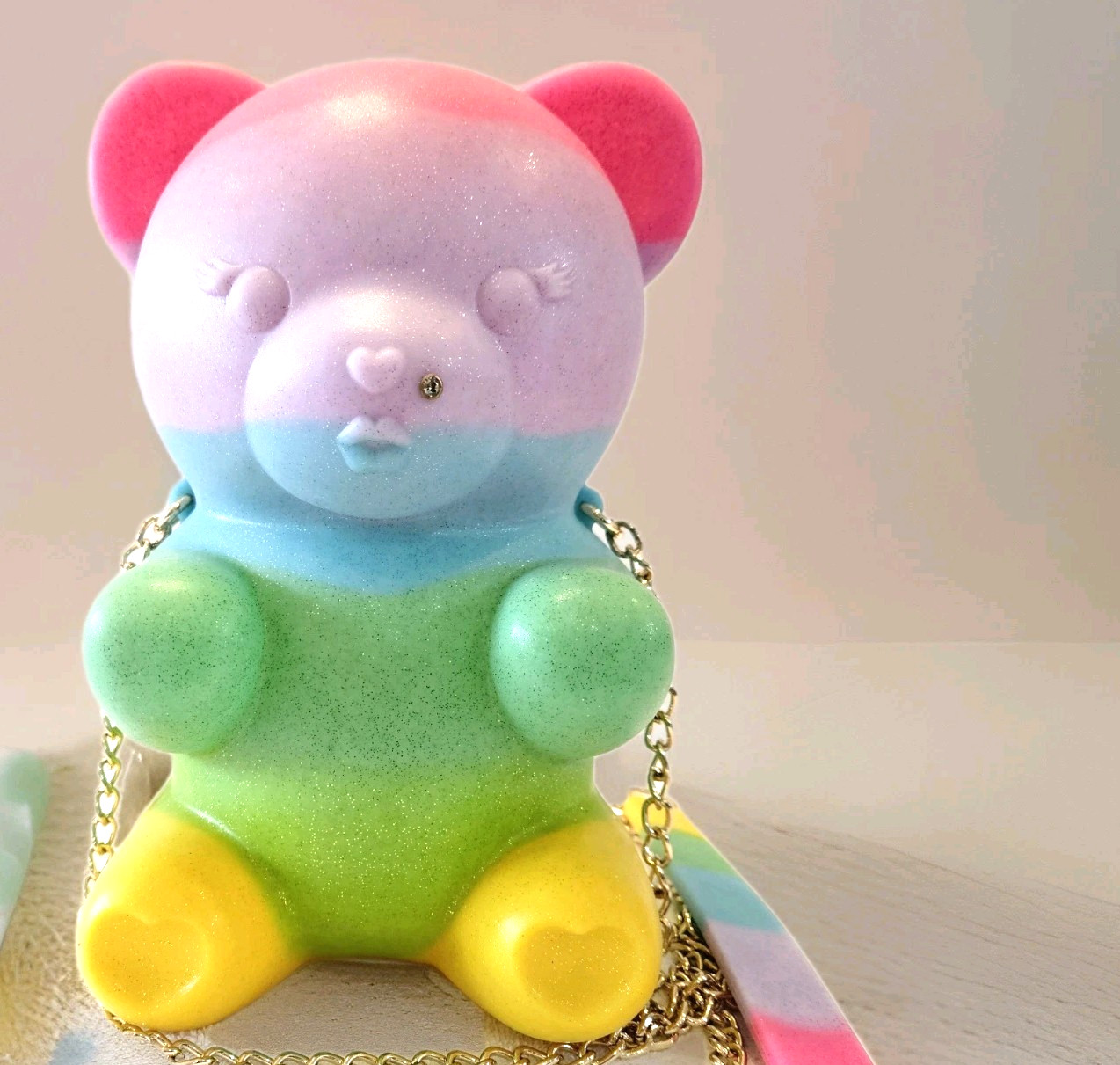 Betsey Johnson Kitsch Oso Necesidad 3D Silicona Cartera Arco Iris Gomoso Retirado