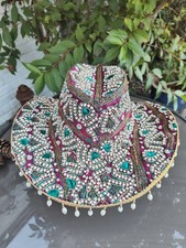 Sari Fabric Cowboy Hat With Tassle Charms