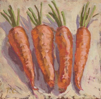 Carrots painting Original oil painting Art Kitchen Vegetable painting Size 8x8in