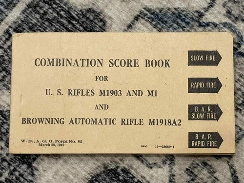 WW2 WWII 1942 US Military Soldiers Combination Score Book for M1903 M1 M1918A2