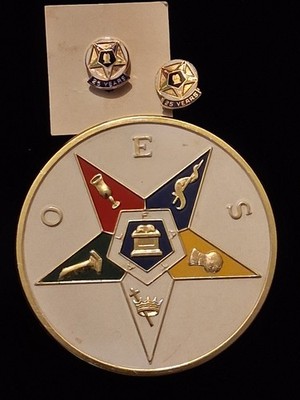 Vintage Order Of The Eastern Star Lot Car Emblem Plus Two 25 Years Lapel Pin