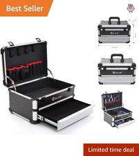 Stylish Silver Tool Organizer with Drawer Flip-Top Compartment - 30lb Capacity