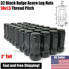 32 Black Bulge Acorn Lug Nuts 14x1.5 XL 2" Tall Fits Ford Super Duty F-250 F-350