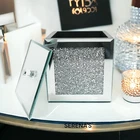 SERENA'S Silver Crushed Diamante Jewellery Box Mirrored Glass Square Trinket Box
