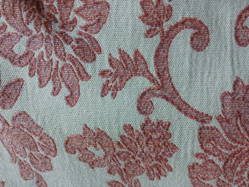 Vintage Long Brocade Like Light Green And Pink Coral Tasseled Runner - Image 3 of 4