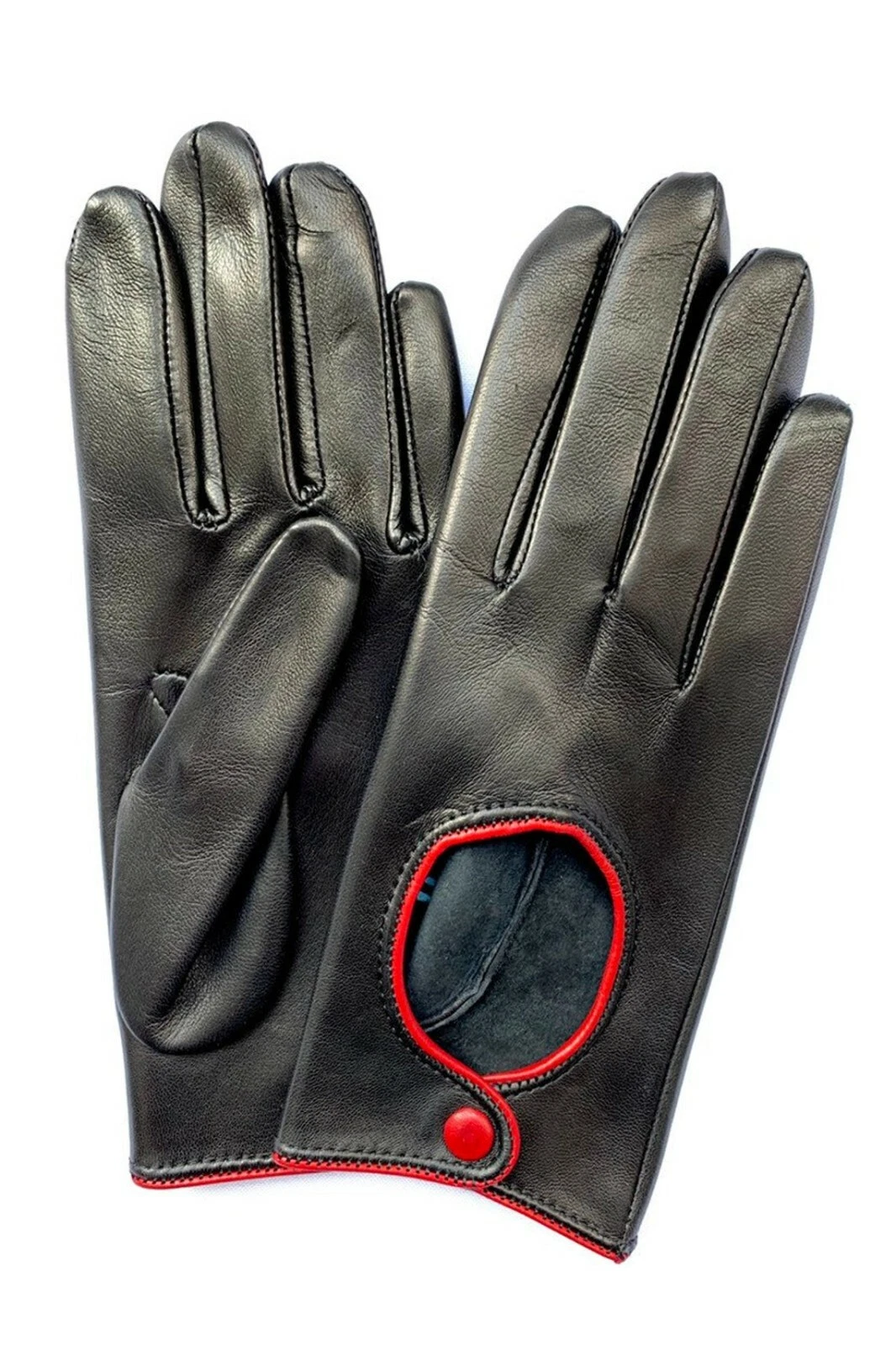 Women's Leather Gloves for Driving Handmade Red & Black