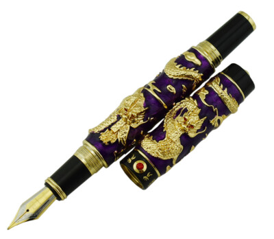 Handmade Jinhao Cloisonne Fountain Pen Double Dragon EF/F/M/Bent Craft Gift Pen