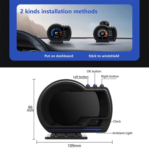 OBD2+GPS for Car Speedometer KM/H MPH Overspeed Alarm Digital HeadUp Display HUD - Picture 10 of 12