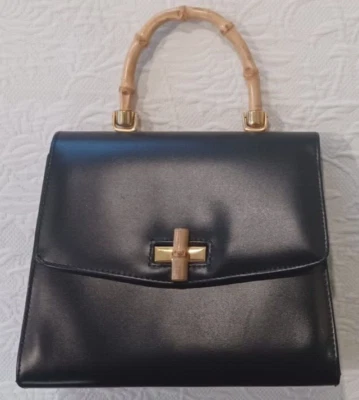 Black Faux Leather Bamboo Handle/Latch Handbag Purse by Suzy Smith - Image 1 of 3