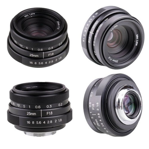 Black C mount Mini 25mm F1.8 CCTV APS-C Lens For Micro Four Thirds M4/3 Camera - Picture 4 of 5