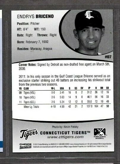 2012 Choice #7 Endrys Briceno Connecticut Tigers Signed Autograph (PP106) SWSW - Image 2 of 2
