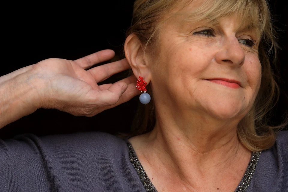 Ohrringe Clip Auf Nicht Durchbohrt Koralle Emaille Rot Chalcedon Blau DZ1 - Bild 4 von 4