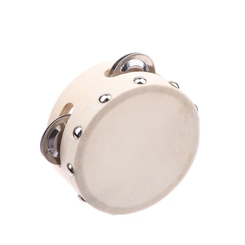 4 Inch Hand Held Tambourine With Metal Single Row Jingles Sheepskin Drum _aa - Picture 7 of 12
