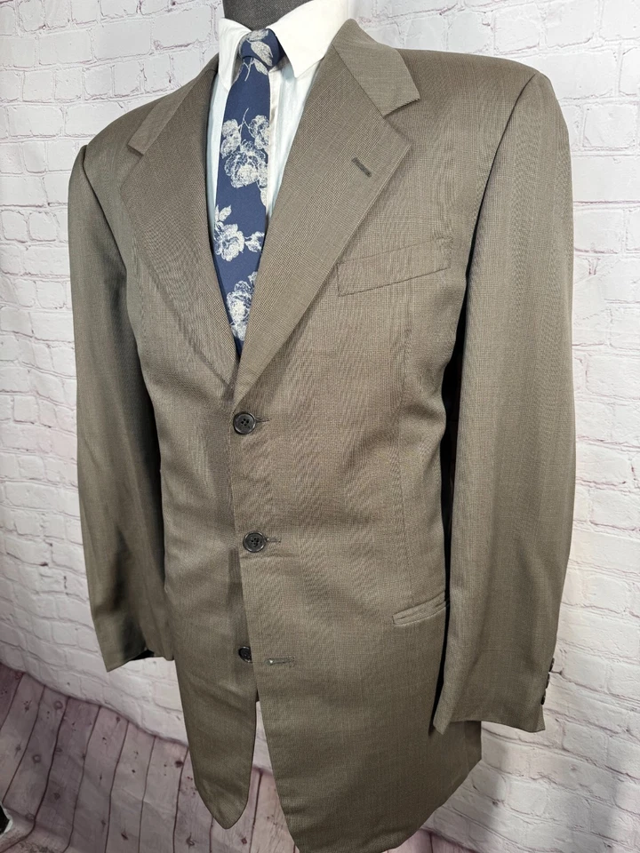 PIERRE CARDIN Mens Brown Wool GLEN PLAID Pleated 2pc Suit 40L Jacket 33x32 Pant - Image 3 of 4