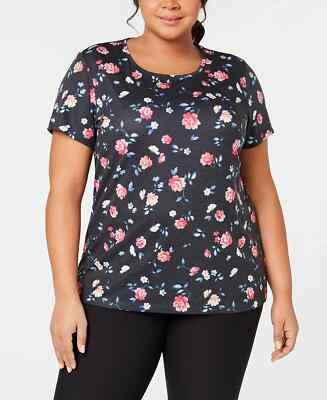 Ideology Womens Ditsy Floral Printed Keyhole Back Top Size 1X