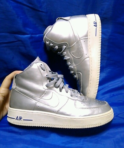 2009 Nike Air Force 1 High Metallic Silver Grey Sz 8 Mens/Youth, Women 9.5 EUC - Picture 5 of 14