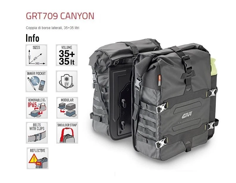 GIVI COPPIA BORSE MOTO LATERALI CANYON 35 + 35 litri IMPERMEABILI