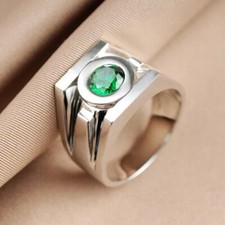 2Ct Round Lab Created Emerald Men's Solitaire Bezel Engagement Ring 925 Silver