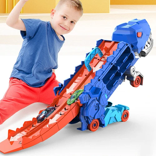 Dino Spielfiguren Set Auto Transporter mit Rennwagen Kinder Geschenk ab 3 Jahre - Bild 5 von 14