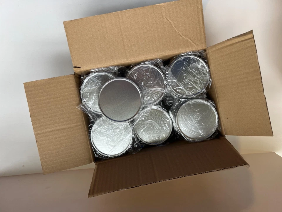 4 oz Metal Slip Lid Tin Shallow Silver - 24                        FREE SHIPPING - Image 3 of 3