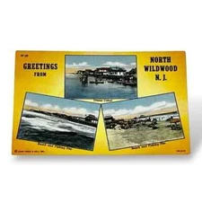 Postcard Greetings From North Wildwood New Jersey Multiview Linen Card D39