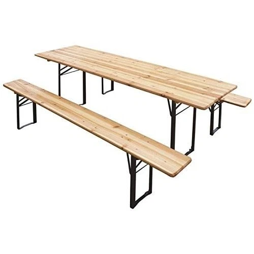 Set Tavolo E Panche Da Giardino In Legno Massello Carbonizzato - Mobili Esterni Con Design A Ruote - Scegli Dimensioni 120 O 140 Cm - 6