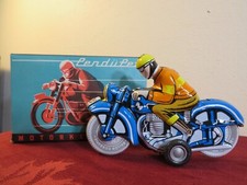 Vintage Tin Litho Friction Toy Motorcycle - Motorkerekpar, Pendupet, Hungary