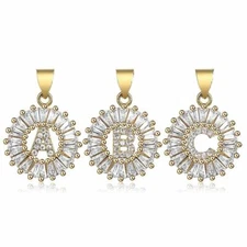 Women CZ Cubic Zirconia A-Z Letter Initial Charm Pendant Gold Plated