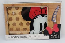 Picnic Time Disney Icon "Minnie Mouse" Glasstop Serving Board with Cheese Knife
