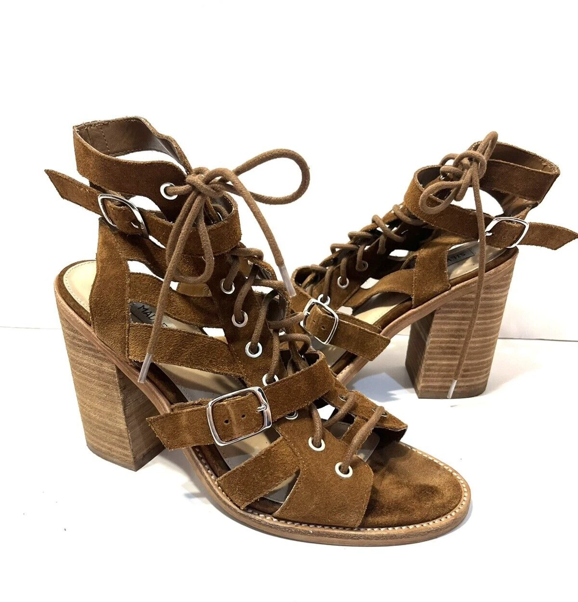 STEVE MADDEN CECILIA Suede Lace Up Buckle Heels Sandal 10 eBay