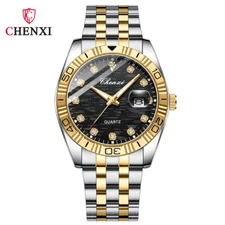CHENXI Men's Quartz Business Watch Stainless Steel Rhinestone Date Wristwatch