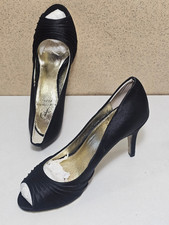 Women's PAPELL Size 5.5, 6 Black Peep Toe Pump w Leather Soles Sandal Heel Shoes