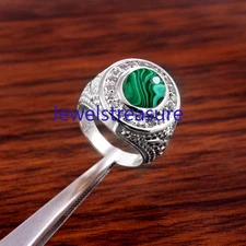 Natural Malachite &  CZ Gemstones with 925 Sterling silver Men's Ring #8