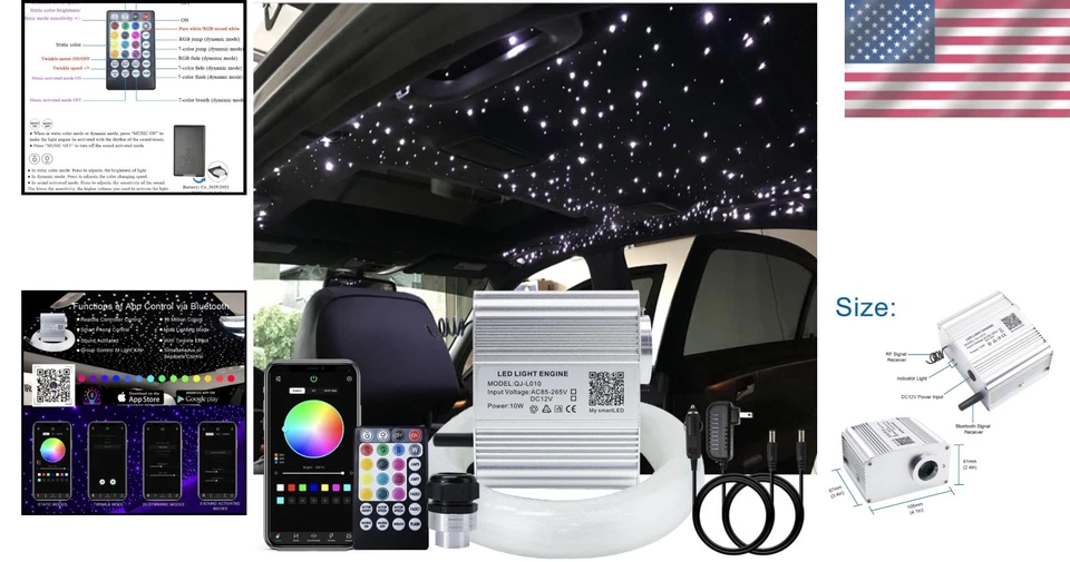 Smart Bluetooth Fiber Optic Star Ceiling & Car Light Kit - Image 2 of 4