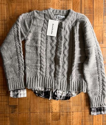 Acne Studios Archive Zopfmuster Cardigan Shirt Hybrid Grau Gr. M Neu mit Etikett