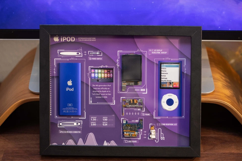 iPod Nano emoldurado 4ª geração arte de desmontagem, decoração tecnológica retrô, presente para ele - Imagem 3 de 4