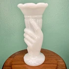 Milk Glass Hand Mini Bud Vase Vintage Cornucopia White Opaline Toothpick Holder