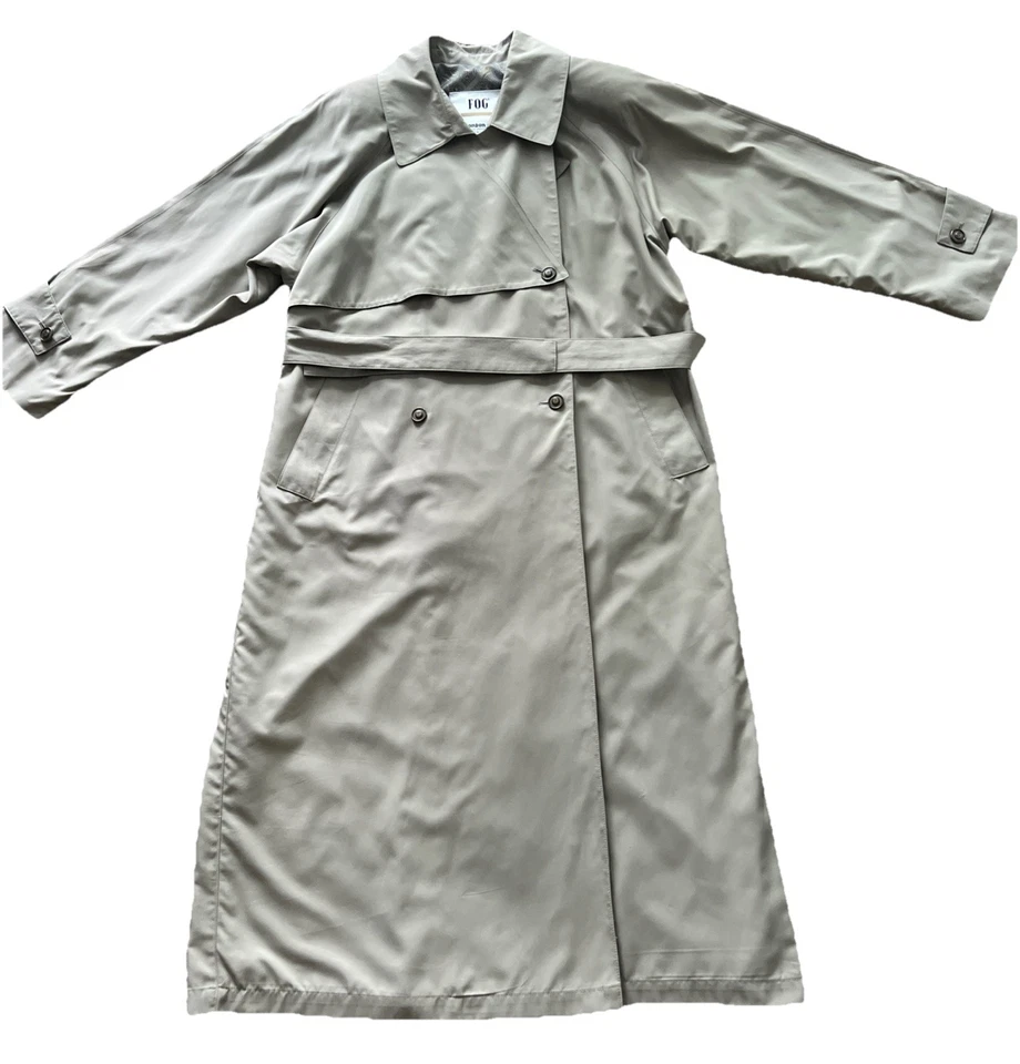 Gabardina London Fog para mujer S.6 gris claro cinturón doble botonadura forrada vintage Foto 2 de 4