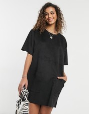 ASOS DESIGN Black mini t-shirt suede dress with large front pockets