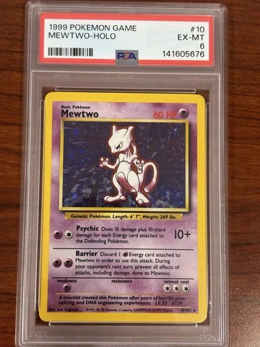 1999 Pokémon TCG Mewtwo Base Set Holo Unlimited Rare PSA 6 EX-MT