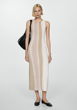 NWT MANGO MNG BEIGE TIE-DYE RIBBED DRESS SZ M US 6